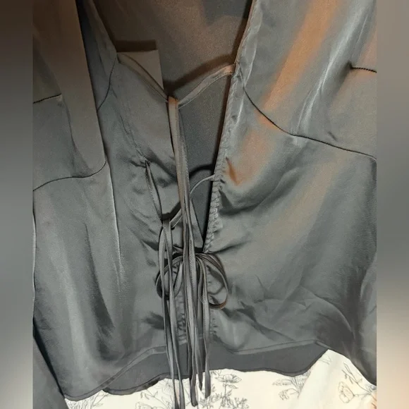 a new day Black Satin Tie-Front Blouse - Picture 3 of 6